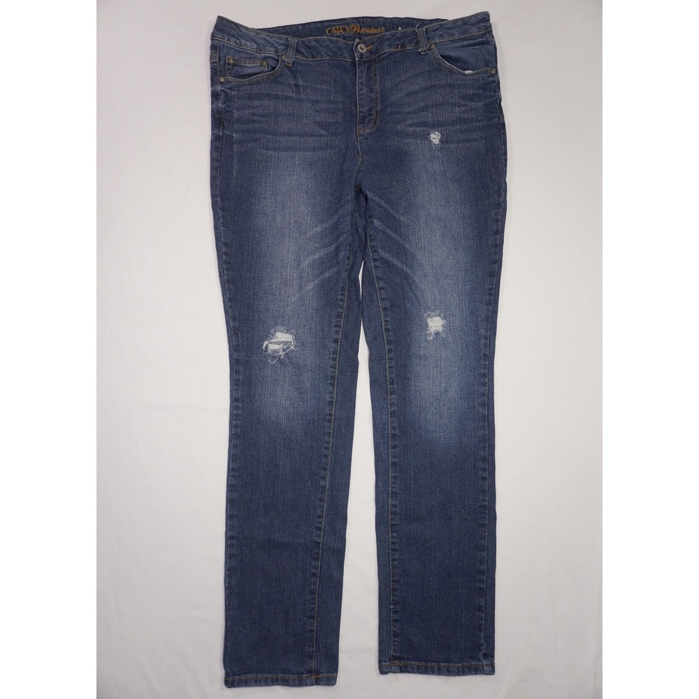Cato Size 18 Blue Denim Distressed Straight Leg Jeans Flap Pockets